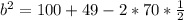 b^{2}= 100 + 49 - 2*70* \frac{1}{2}