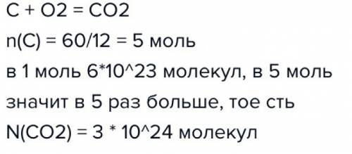 Сколько молекул углекислого газа выделится при сжигании 60г углерода в достаточном количестве кислор