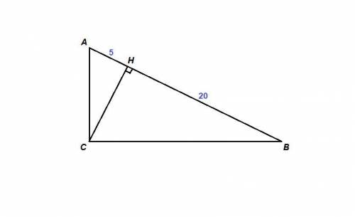 Высота прямоугольного треугольника ,проведенная к гипотенузе,делит ее на отрезки длиной 5 см и 20 см
