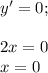 y'=0;\\ \\ 2x=0\\ x=0