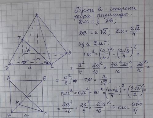 Вправильной четырехугольной пирамиде sabcd все ребра равны между собой. точка t - середина ребра sd.