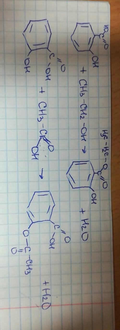 Покажите уравнения реакций взаимодействия салициловой ки-слоты с этанолом и с этановой кислотой. как