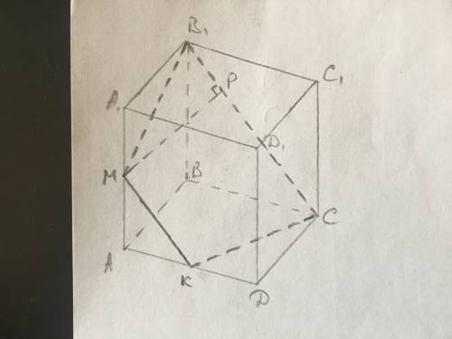 Ребро куба авсда1в1с1д1 равно а .постройте сечение куба проходящее через точку b1c и середины ребра