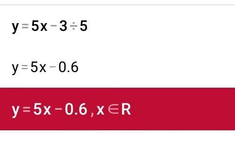 Найдите область определения функции а)y=5x-3/5 б)y=5/5x-3 где /-дробь.