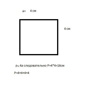 Начерти квадрат со сторонами 4см.найди его периметр с разных действий