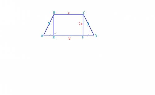 Вравнобедренной трапеции большее основание равно 8 см, площадь трапеции 20 см кв. меньшее основание