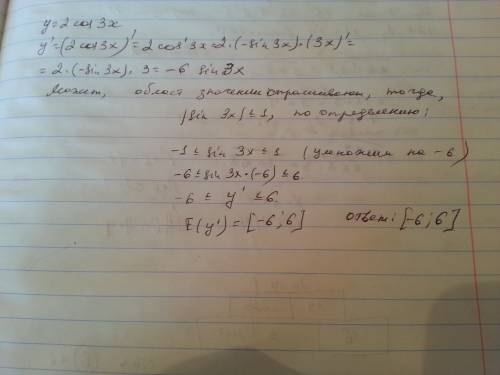 Укажите значение производной функции y=2cos (3x)