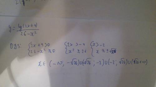 Найти область определения функции y=(lg(2x+4))/26-x^2 ,