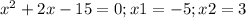 x^{2} +2x-15=0;x1=-5;x2=3