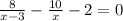 \frac{8}{x-3} - \frac{10}{x} -2=0