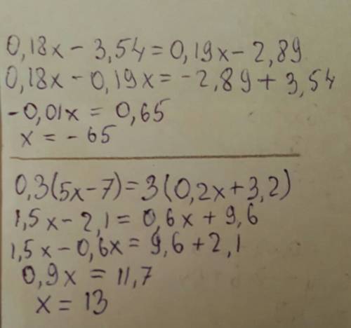 Решите уравнения, расписывать обязательно. 4x+12=3x+8; 3x-17=8x+18; 0,8y+1,4=0,4y-2,6; 0,18x-3,54=0,