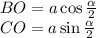 BO=a\cos\frac{ \alpha }{2} \\\ CO=a\sin\frac{ \alpha }{2}