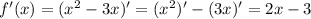 f'(x)=(x^2-3x)'=(x^2)'-(3x)'=2x-3