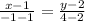 \frac{x-1}{-1-1} = \frac{y-2}{4-2}