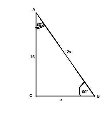 Впрямоугольной треугольнике авс угол с=90°,угол в=60°, ас=16 см. найдите ав,вс,угол а.