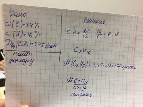 Найдите молекулярную формулу углеводорода , содержашего 84% углерода и 16% водорода относительная пл