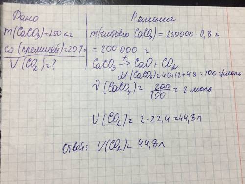 Какова масса оксида кальция получится при разложении 250кг. карбоната кальция,содержащего 20 % приме