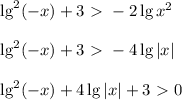 \lg^2(-x)+3\ \textgreater \ -2\lg x^2\\ \\ \lg^2(-x)+3\ \textgreater \ -4\lg |x|\\ \\ \lg^2(-x)+4\lg|x|+3\ \textgreater \ 0