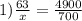 1) \frac{63}{x} = \frac{4900}{700}