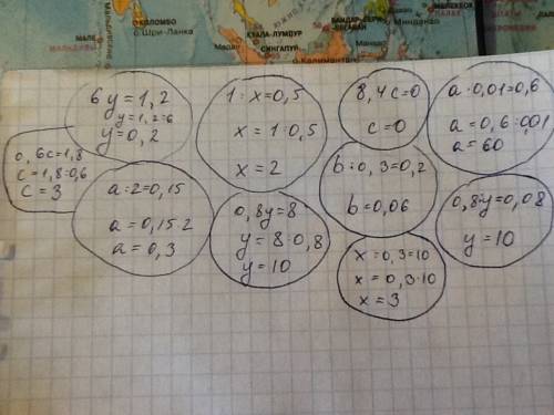 Решите уравнение 6*y=1,2 , 1: x=0,5 , a: 2=0,15, 0,8*y=8, c*8,4=0, b: 0,3=0,2, a*0,01=0,6, 0,8: y=0,