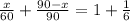 \frac{x}{60}+\frac{90-x}{90}=1+ \frac{1}{6}