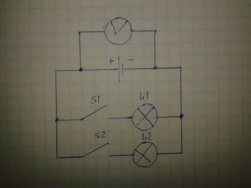 Начертите схему электрической цепи состоящей из источника тока двух параллельно соединенных ламп вык