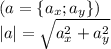 (a=\{a_x;a_y\})\\&#10;|a|=\sqrt{ a^2_x+a^2_y}