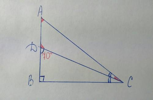 Втреугольнике авс угол в=90*(градусам), сd— биссектриса треугольника, угол bdc=70* 1) найдите углы т