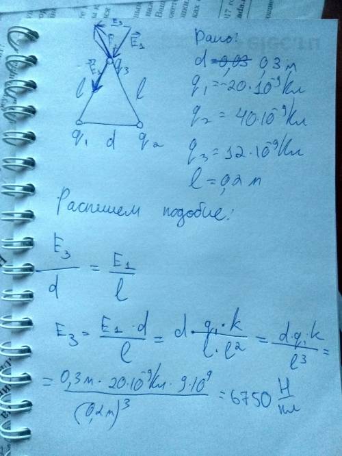 На расстоянии d = 30 см находятся два точечных заряда q1 = -20 нкл и q2 = 40 нкл. определить силу f,