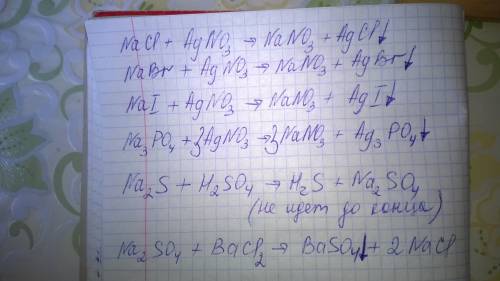 Nacl2+agno3 nabr+agno3 naj+agno3 na3po4+agno3 na2s+h2so4 na2so4+bacl