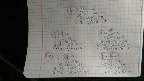 4(5-4x)=x+1, -4(-7+6x)=-9x-5, -6(9-5x)=9x+9, -3(1+4x)=-4x-5, -6(-5-7x)=-8+2