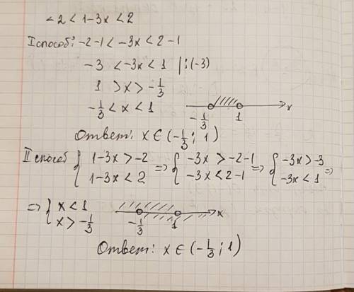 Двойное неравенство -2< 1-3x< 2