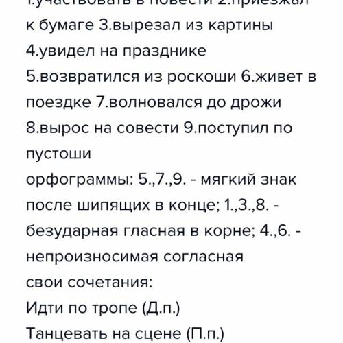 Составь и запиши словосочетания в р.п., д.п., п.п.. вставь пропущенные буквы. увидел на в из вырос н