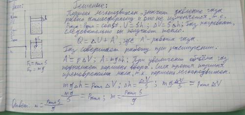 1. у вертикальному циліндрі під легкорухомим поршнем площею s міститься v моль газу. з підвищенням т