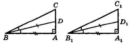 Втреугольниках abc и a1b1c1 углы a и а 1-прямые, bd и b1d1-биссектрисы.докажите,что треугольник abc=