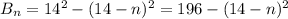 B_{n}=14^{2} -(14-n)^{2}=196-(14-n)^{2}