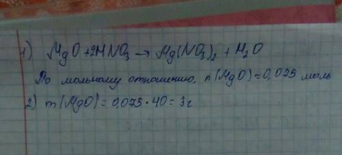 1. вычислите количество вещества оксида магния, необходимого для реакции с азотной кислотой, количес