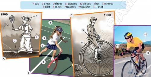 Write sentences about pictures a and c.in 1900 , tennis players didn't wear trainers. they wore shoe