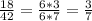 \frac{18}{42} = \frac{6*3}{6*7} = \frac{3}{7}