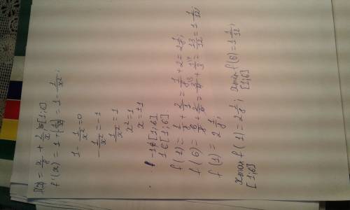 Найти наибольшее и наименьшее значение функции f(x)=x/8+2/x, x[1; 6]