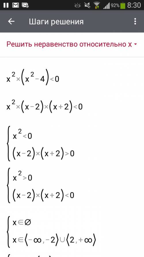 Найдите целое отрицательное решение неравенства x^4-4x^2< 0