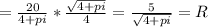 =\frac{20}{4+pi}* \frac{ \sqrt{4+pi} }{4} = \frac{5}{ \sqrt{4+pi} } =R