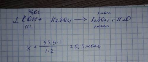 Краствору,содержащему 33.6 г. калий гидроксида( koh),долили раствор сульфатной кислоты (h2so4) . как