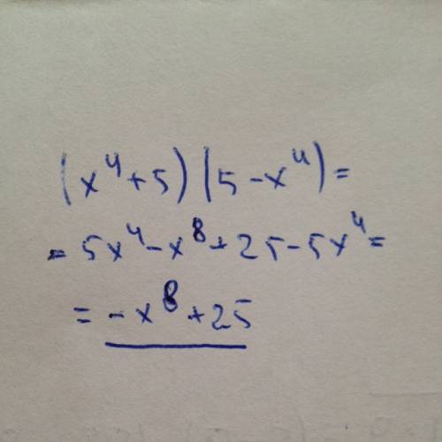 Решите выполни умножение: (x^4+5)(5-x^4)