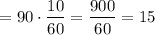 $=90\cdot \frac{10}{60}=\frac{900}{60}=15