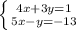 \left \{ {{4x+3y=1} \atop {5x-y=-13}} \right. \\ \\&#10;