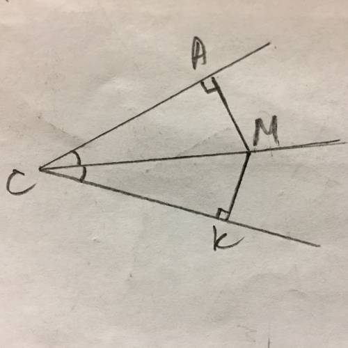 Из точки м биссектрисы острого угла проведены перпендикуляры ма и мк к сторонам этого угла . докажит