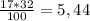 \frac{17*32}{100}=5,44