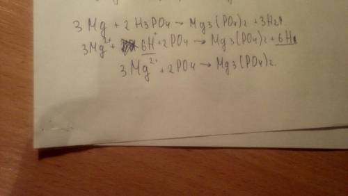 Составить ионное уравнение 3mg + 2h3po4 = mg3(po4)2 + 3h2