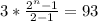 3*\frac{2^n-1}{2-1}=93